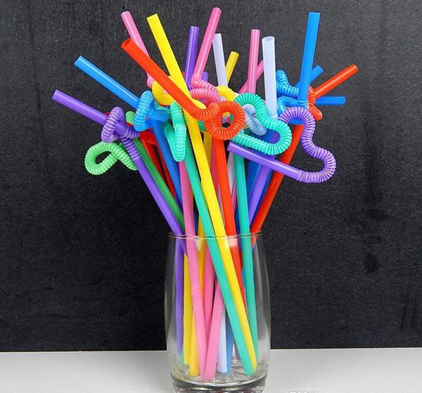 100pcs/package Colorful Creative Art Straw Disposable Curved Juice Drink Milk Tea Long Straw Package Mail