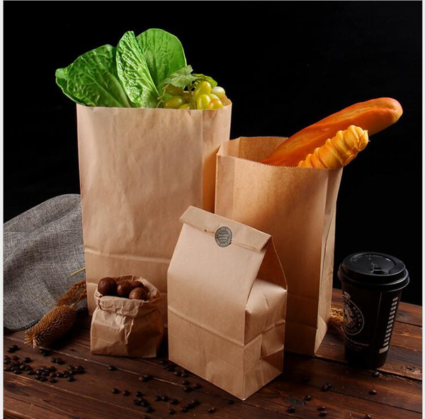 2018 new disposable bags, custom made oil proof kraft paper bags, square food packaging bags, breakfast bread bags wholesale.