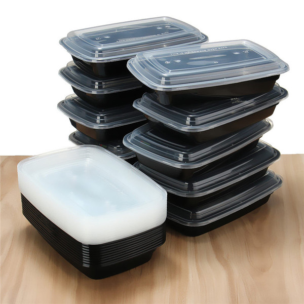 750ml 20PcS/lot Plastic Disposable Bento Lunch Box Meal Prep Picnic Food Storage Container Tableware with Lid Microwavable