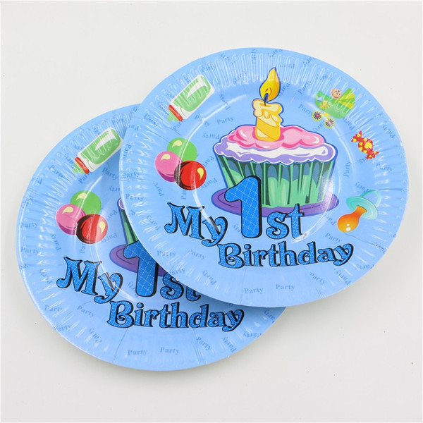 New design 1st birthday party 7inch paper plate for baby boy 1 year old party's best disposable decoration 12pcs/bag