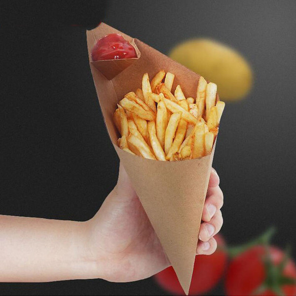 500pcs/lot French Fries Box Cone Chips Oil Proof Bag Chips Cup Party Take-out Disposable Food Paper Package