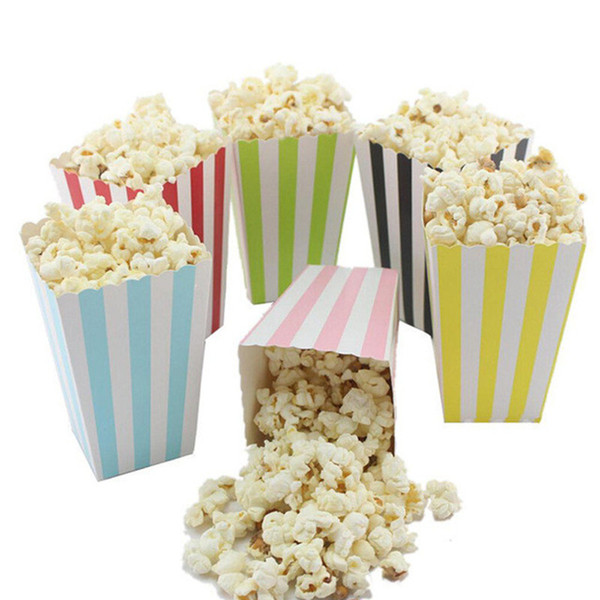 12pcs/lot Multicolor Stripe Popcorn Boxes Party Disposable Paper Box Cup For Wedding Birthday Baby Shower Movie Party Supplies