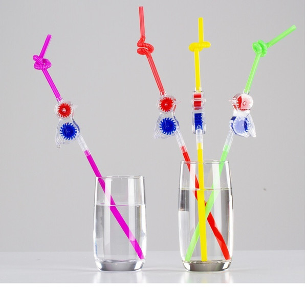 Plastic Straw Bird Windmill Funny Creative Straw Happy Drinking Playful Disposable Bar Party Portable Water Juice Coffee Backflow Preventer