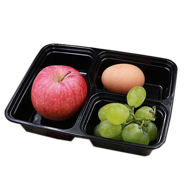 3 Compartments Microwave Food Storage Disposable Meal Prep Containers Lids Box Lunch Box Tray with Cover Portion Control WN005