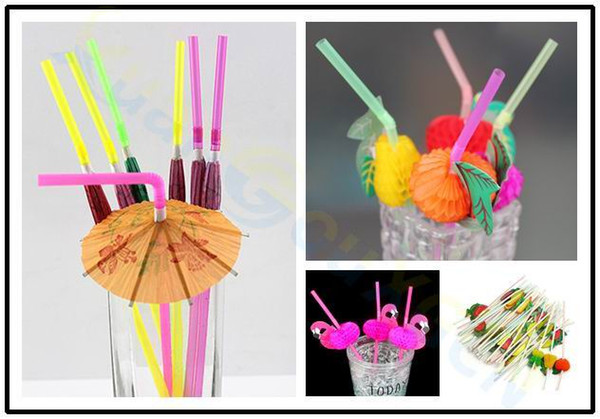 disposable Cocktail Drinking Straws Wedding Hawaiian Flamingo fruit Straw Decoration beach Party Event Supplies