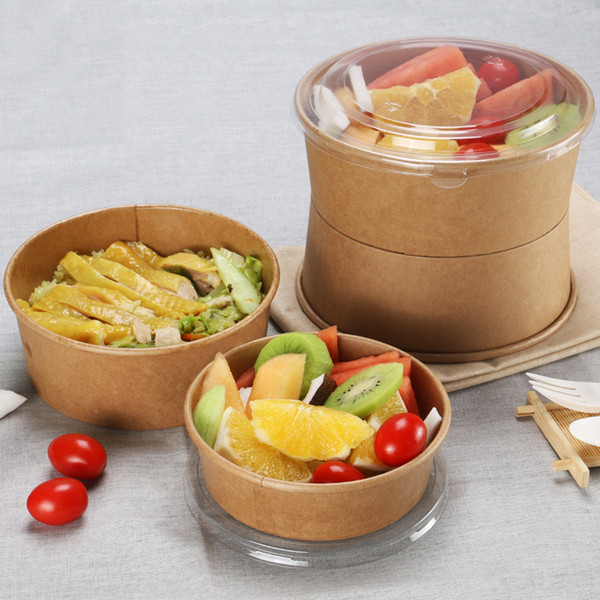 500ml 18oz round shape brown kraft paper disposable salad box take away box lunch box