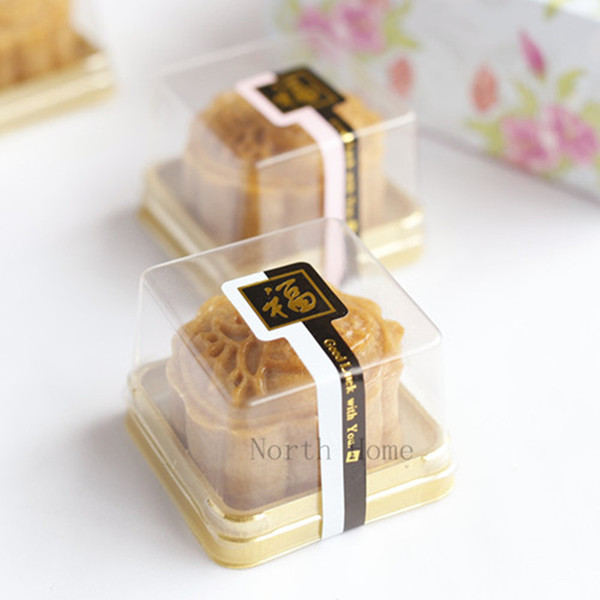 Plastic Cake Box Single Individual Cake Boxes Golden Bottom Plastic Mooncake Pvc Boxes Food Gift Packaging 5*5*4 cm