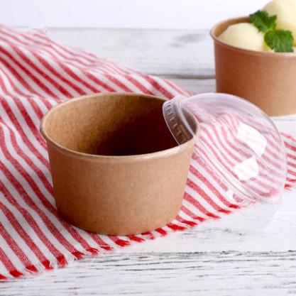 Free shipping wood grain cowhide card ice cream paper cup cake cups with transparent cover