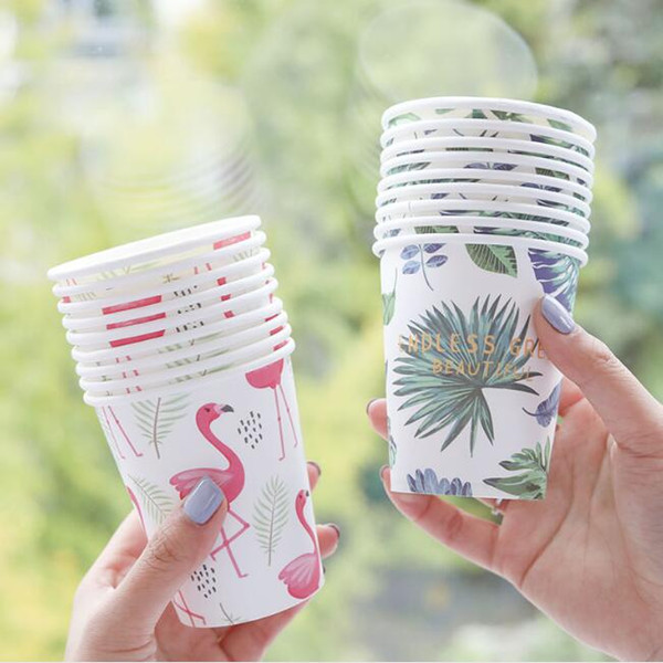 cute disposable paper cups cartoons flamingo unicorn leaf patterns disposable cups kids boys girls baby birthday party drinking cups