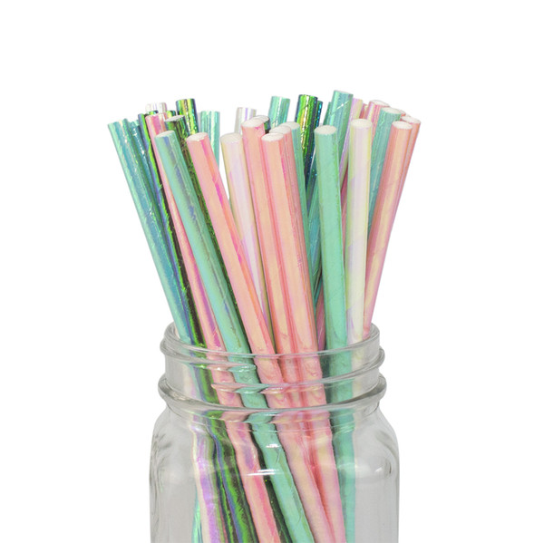 Free Shipping 1000 PCS Iridescent Foil Paper Straws Pink Mint Party Cocktail Straws Wedding Baby Shower Unicorn Party Drinking Supplies