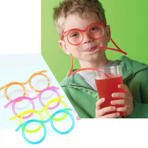 Creative Drinking Straws Fun Eyeglasses Straw Crazy Design DIY Silly Transparent Funny Stylish Cartoon Plastic Gift for Kids