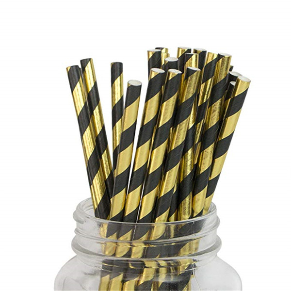 Free Shipping 2000pcs/lot Black Gold Foil Gold Paper Straws Biodegradable Paper Drinking Straws Party Wedding Party Supplies