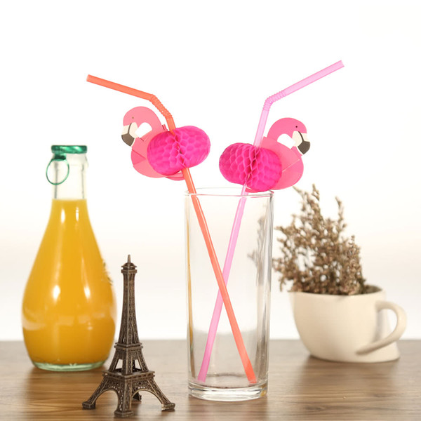 50pcs/set Cute Plastic Straws for Birthday Wedding Baby Shower Celebration and Party Multifunctional Straws with Flamingo Decorated