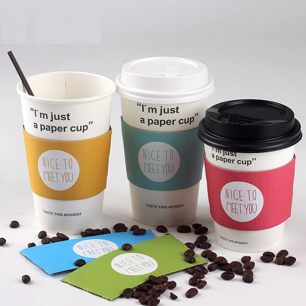 100 Pcs Disposable Cup Sleeve For 12~24oz Cups Nice To Meet You Double-deck Paper Coffee Tea Juice Cup Sleeve Anti-hot Customized