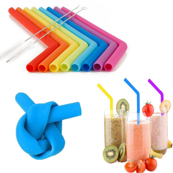 Reusable Drinking Straws Food grade Silicone Straws Colorful Drinking Straw Set with Cleaning Brush Bent Straight Optional Free DHL 808