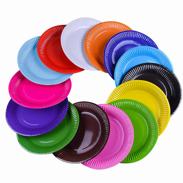 7inch Multi-Colored Paper Disk Disposable Plates Cake Paper Pan DIY Decoration Kids Birthday Party Wedding Tableware Supply 0323