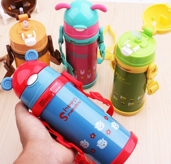 380ml High Quality Kids Vacuum Flasks With Silicone Straw Stainless Steel Children Thermos Mug Thermal Bottle Thermocup BPA Free