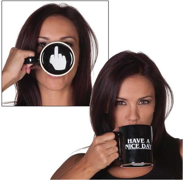 Creative Have a Nice Day Coffee Mug Middle Finger Funny Cup for Coffee Milk Tea Cups Novelty Gifts 10oz