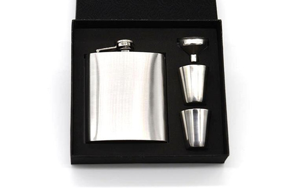 Portable Stainless Steel Whiskey Wine Pot Bottle Vodka Flagon Hip Flask Gift Box with Hip Flask Funnel and 2 Cups A191