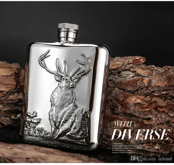 Luxury 6 Oz Whiskey Liquor Stainless Steel Portable Hip Flask New Fashion Exquisite Animal Patterns Flagon with Funne Flask Gift A215