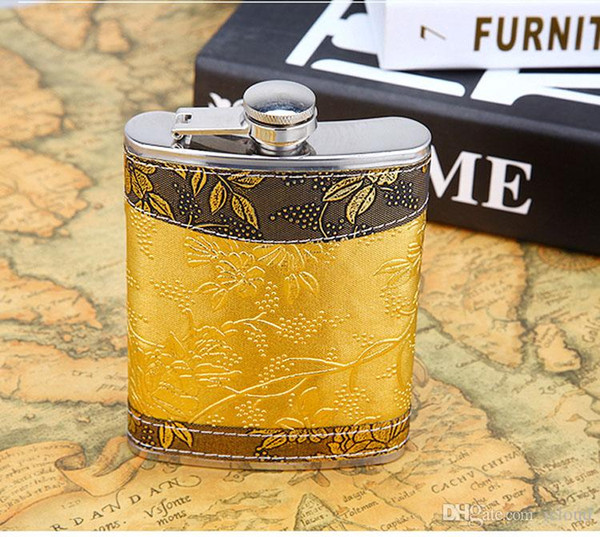 8 Oz Gold Stainless Steel Leather Touch Flask Whiskey Hip Liquor Alcohol Drink Pocket Bottle A209