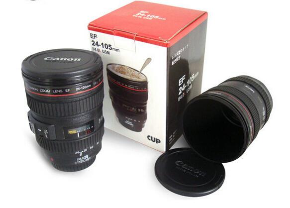 Coffee Camera Lens Mug Cup Stainless Steel Travel Cup Thermal Coffee Camera with Hood Lid 420ml Black DHL Free