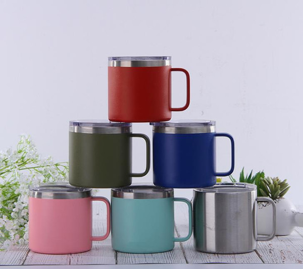 HOT 14 oz Stainless Steel Mug Cup With Lid Double Wall Vacuum Insulated Mugs For Outdoor Travel Beer Milk Cup 6 colors a743