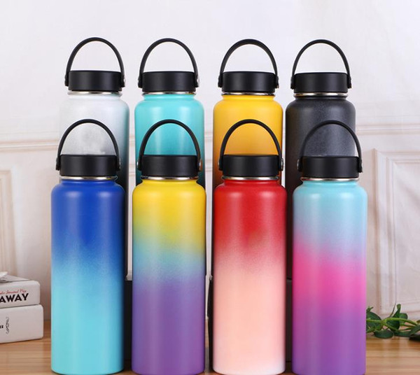 Gradient Stainless Steel Tumblers Water Bottle 40oz Vacuum insulated Travel Coffee Mugs Wid Mouth Flip Straw Lids Car Sports Cup J37