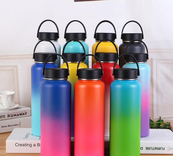 Gradient Color Stainless Steel Tumblers Water Bottle 40oz Vacuum insulated Travel Coffee Mugs Wid Mouth Flip Straw Lids Car Sports Cup J37