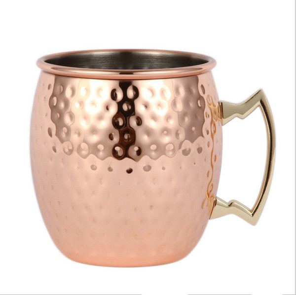 500 ML Copper Mug Stainless Steel Beer Cup Moscow Mule Mug Rose Gold Hammered Copper Plated Spirits Drinkware Pattern Smooth Mugs Whosale