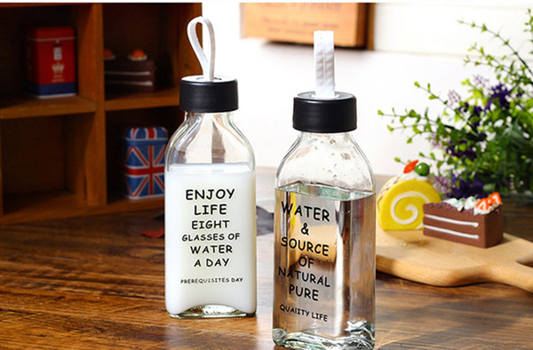 2018 alphabet Creative drinking glass Bottle cup transparent simple black for student Cup Portable Sealed type water Milk mugs wholesale