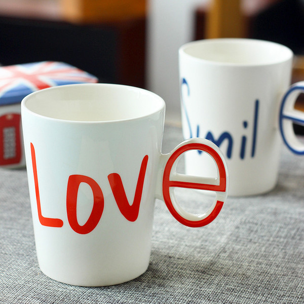 Creative Alphabet LOVE White Ceramic Mug Set Couple Cups With Handgrip 2017 Fashion Home Drinkware Resistant High Temperature Coffee Cup