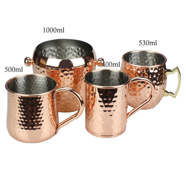 stainless steel Light Copper Mug donkey copper Cup Moscow Mule Mug Gold Hammered Copper Plated Spirit Drinkware Pattern Smooth Mugs 8 style