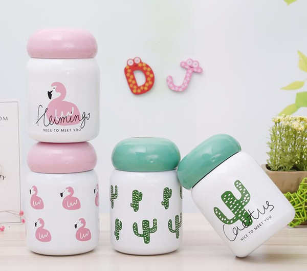 wholesale cute water Cups stainless steel Flamingo cactus series outdoor vacuum cups Travelling Mugs Tea Cupsto choose 220ml