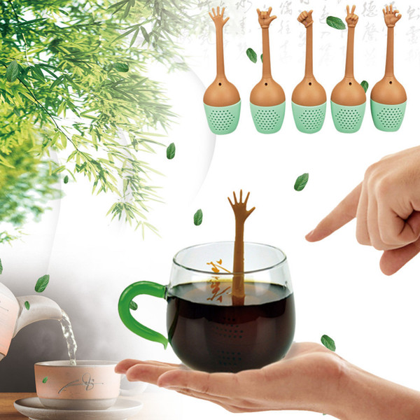 Tea Infuser Black Tea Strainer FDA Grade Silicone Loose Leaf Herbal Spice Holder Tea Brewing Tools Funny Hand Gestures