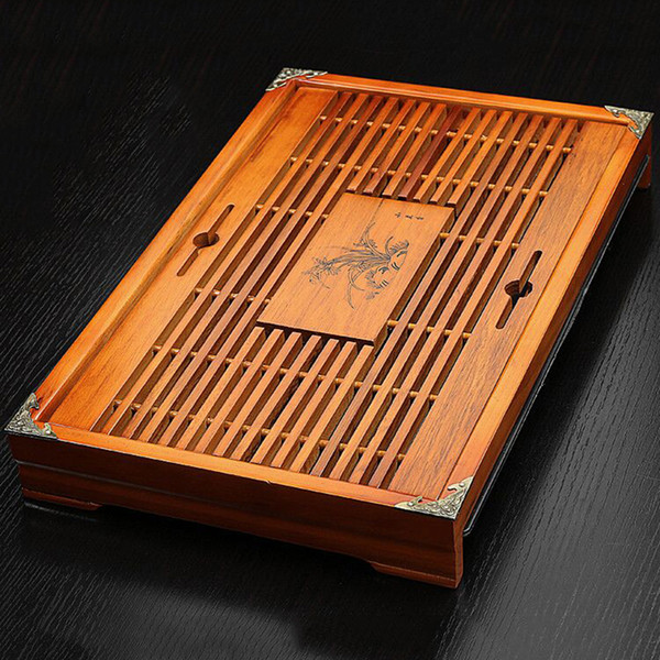 Solid wood tea tray with orchid patern Drawer+drain style 43cm*28cm*6cm tea board kungfu tea set TL-051