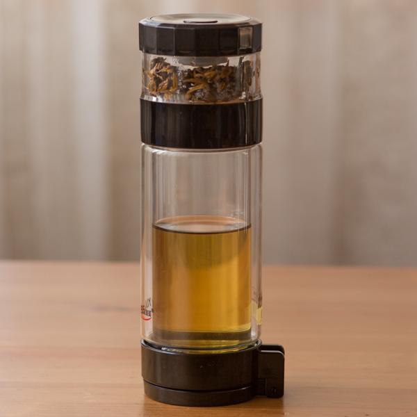 Glass Tea Bottle - Double ( dual ) Wall bottle made of glass with tea infuser for tea leafs