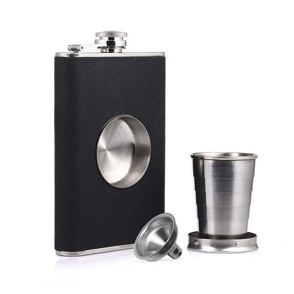 New Design 8oz Hip Flask Stainless Steel Flagon Wine Pot Creative Telescopic Shot Flask with Folding Cup and Funnel