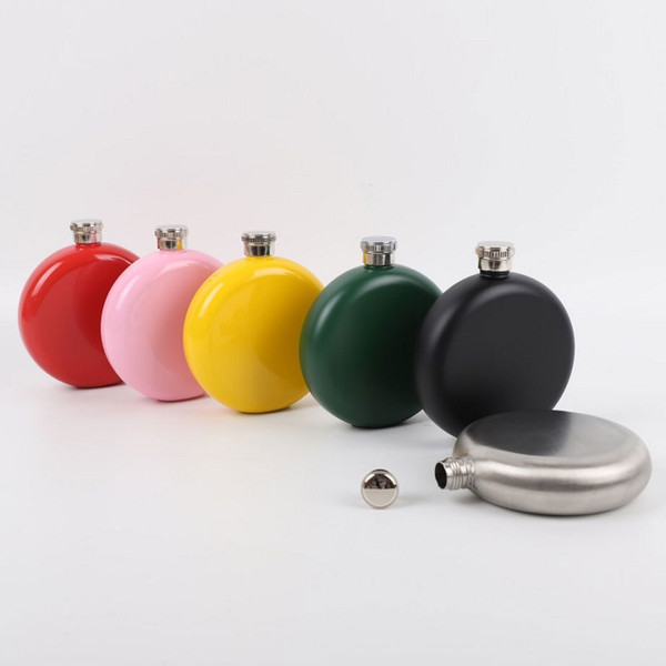 5oz Round Colorful Stainless Steel Hip Flask Portable Liquor Wine Pot Stainless Steel Hip Flask Travel Whiskey Bottle