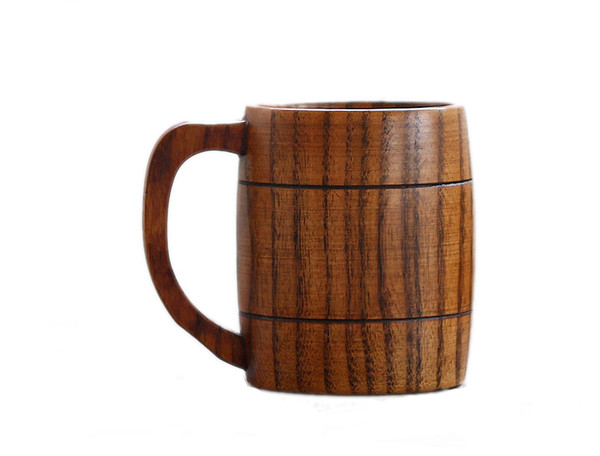 8.5X10.5cm Natural Wooden Beer Cup Handmade Wood Cup Wooden Portable Outdoor Cup with Handle Tea Coffee Mug 350ML