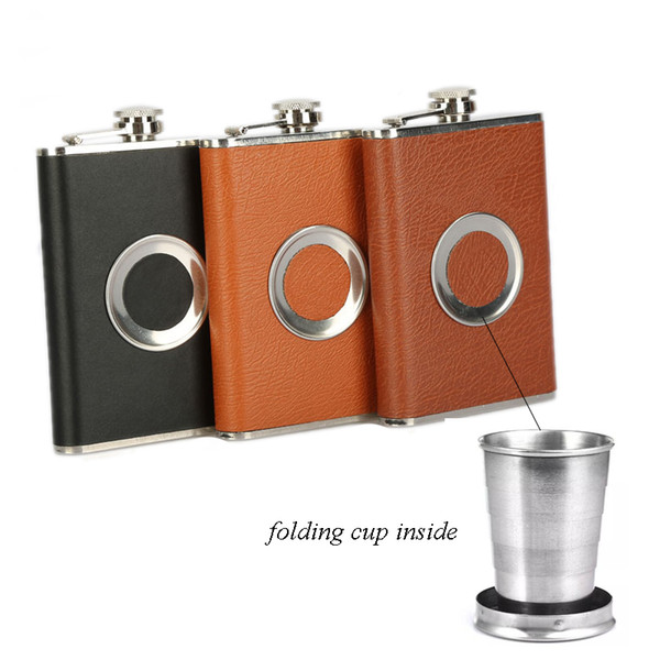 New 8oz Hip Flask Stainless Steel Flagon Wine Pot Creative Telescopic Shot Flask with Folding Cup Inside