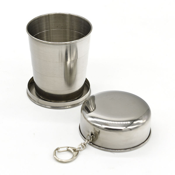 Outdoor Camping Travel Portable Folding Telescopic Cup With Keychain Stainless Steel Collapsible Cup Telescopic Cup Mugs