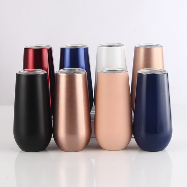 6oz stainless steel tumbler flute water bottle beer coffee mugs Vacuum insulated Wine tumbler glasses With lid Wedding party cups Xmas gift