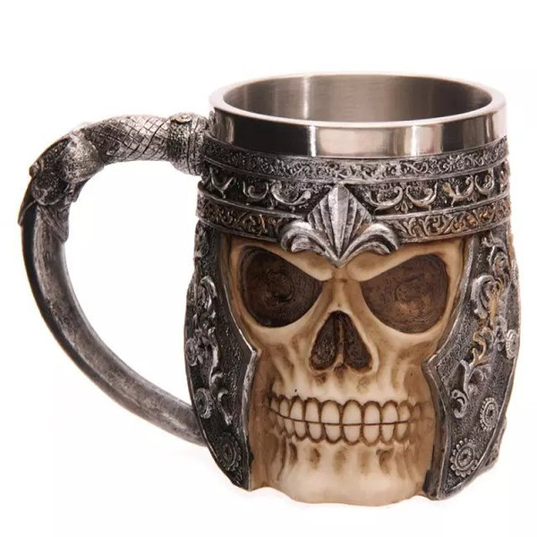 96PCS--3D Striking Skull Warrior Tankard Viking Skull Beer Mug 3D Skull Dragon Coffee Tea Bottle Mug Stainless Steel Cup 9 design KKA1779