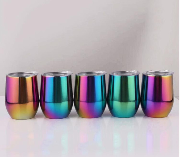 20p-9oz stainless steel Water Bottle tumbler Gradient Rainbow Cups with lid coffee mugs Vacuum Insulated Beer Mug Wine glasses party Egg Cup