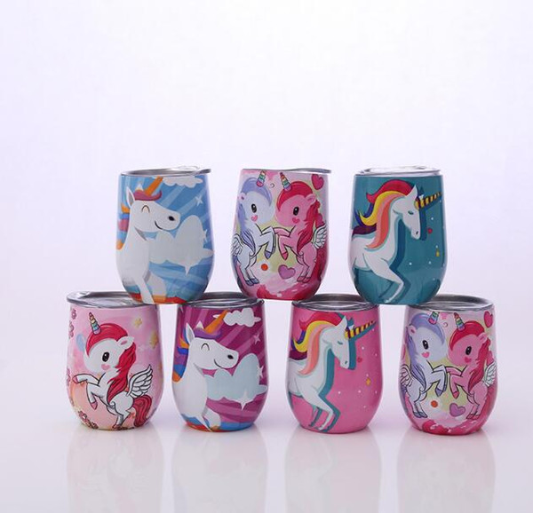 Unicorn Pattern 9 oz Stainless Steel Stemless Wine Cup Double Wall Stainless Steel Vacuum Insulated Beer Mug Baseball Mugs DHL Free