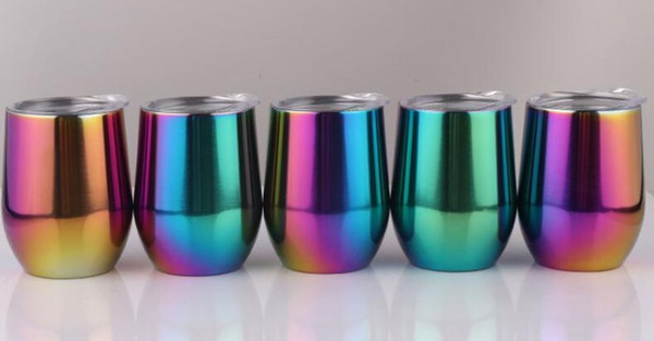 50pcs Rainbow 9oz Egg Cups Wine Glass Wine tumbler double wall stainless steel vacuum insulated Cups drinking Beer coffee cups