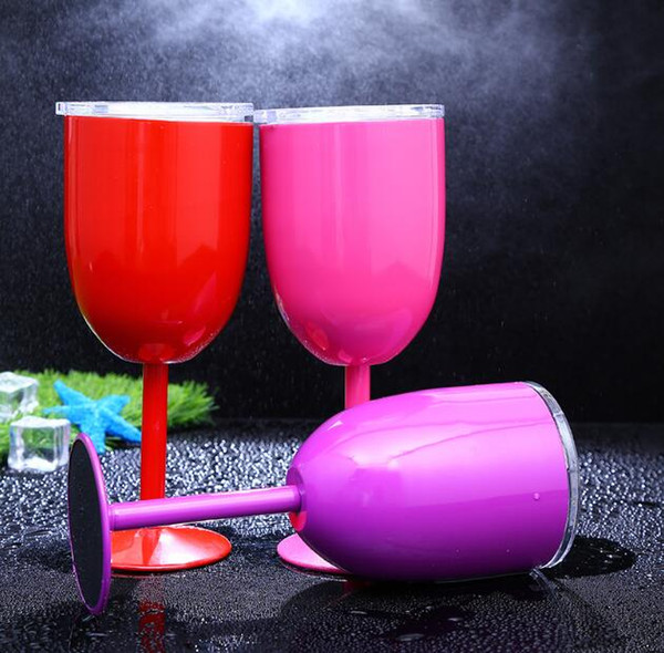 Kitchen Cups Accessories Wine Glasses With Lid Stainless Steel Double Walled 9 Colors Colored Cups Party Decoration Bottles Free Shipping