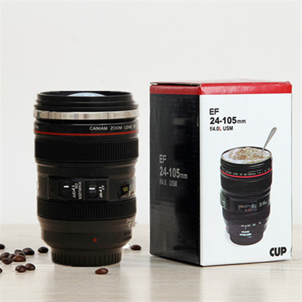 Free Shipping 60pcs 6th Generation stainless steel liner travel thermal Coffee camera lens mug cup with hood lid 480ml 340g