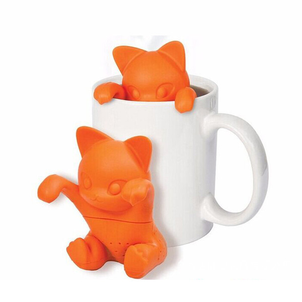 Cute 6.5*5.5cm Orange Cat Food Grade Silicone Tea Infusers Loose Leaf Filter Tea Bag